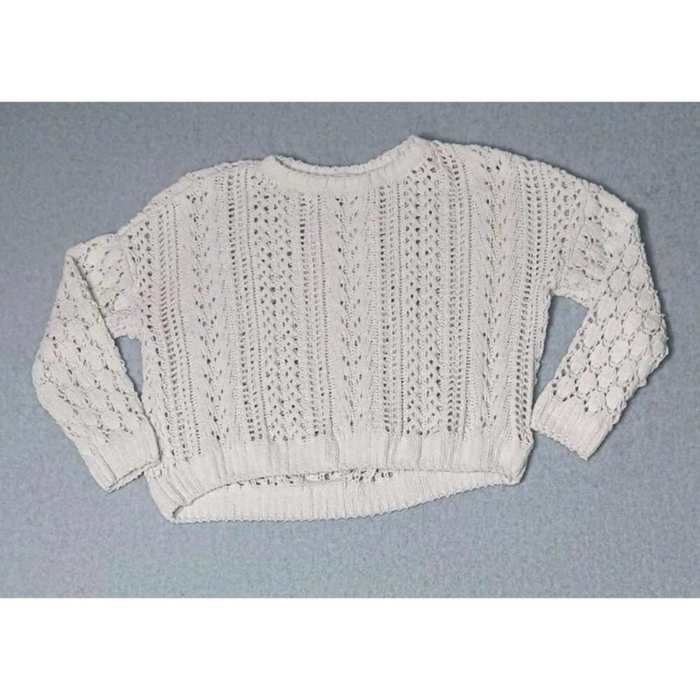 Kendall + Kylie Open Knit Sweater Womens Size Small White Crochet Long Sleeve